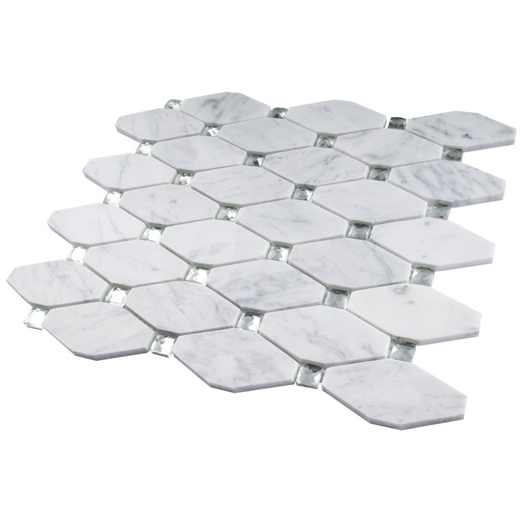 White Carrara Diamond and Dot Marble Mosaic Wall Tile