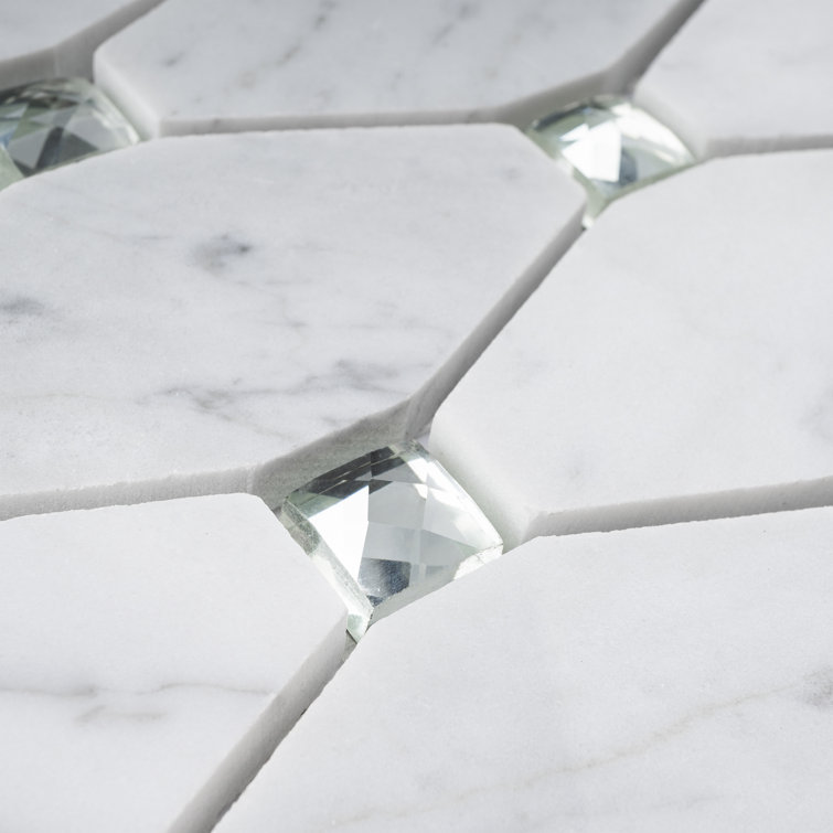 White Carrara Diamond and Dot Marble Mosaic Wall Tile