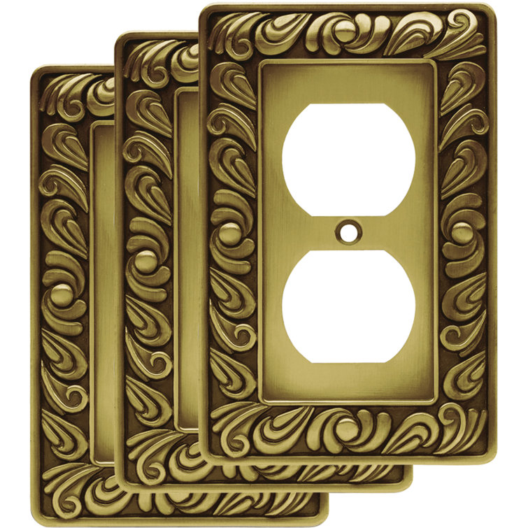Paisley Antique Brass Decorative Single Duplex Outlet Wall Plate Set