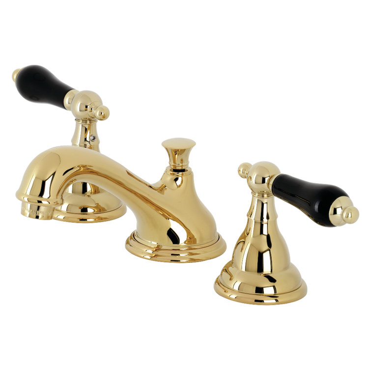 Duchess Polished Brass Widespread Bathroom Faucet with Black Handles
