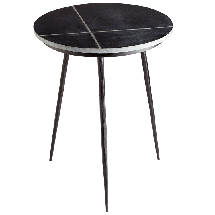 Sombrilla Contemporary Black Marble & Metal Round End Table