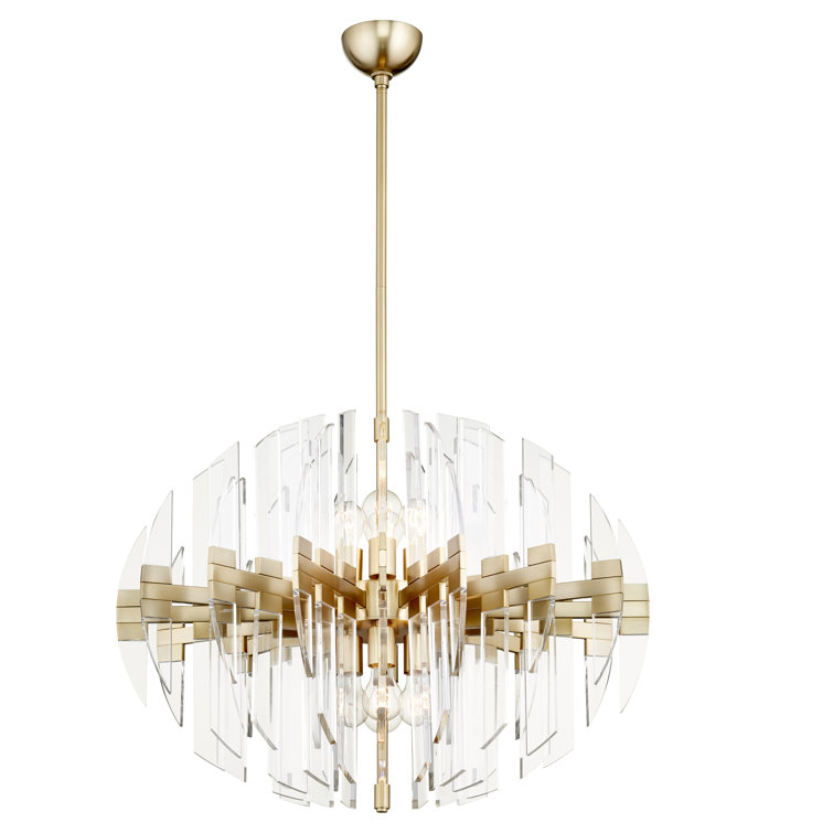 Zion 30" 8-Light Aged Brass and Glass Oval Chandelier