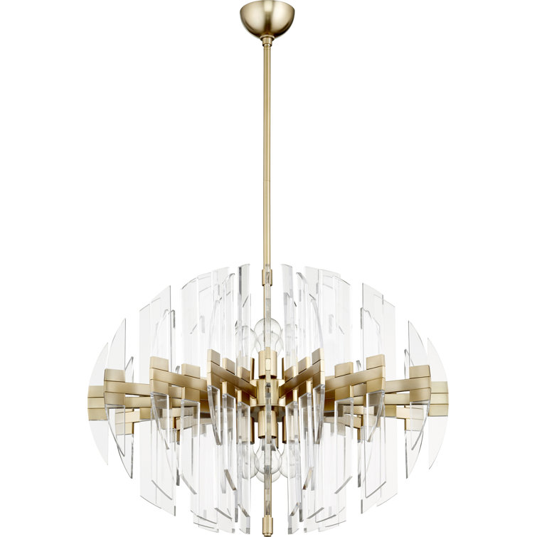 Zion 30" 8-Light Aged Brass and Glass Oval Chandelier