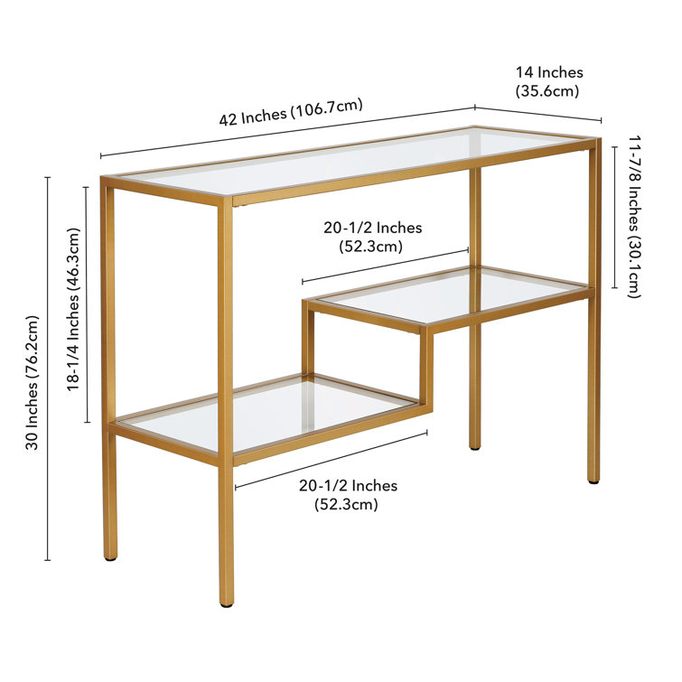 Evelyn&Zoe Lovett Modern Brushed Gold Console Table with Tempered Glass Shelves