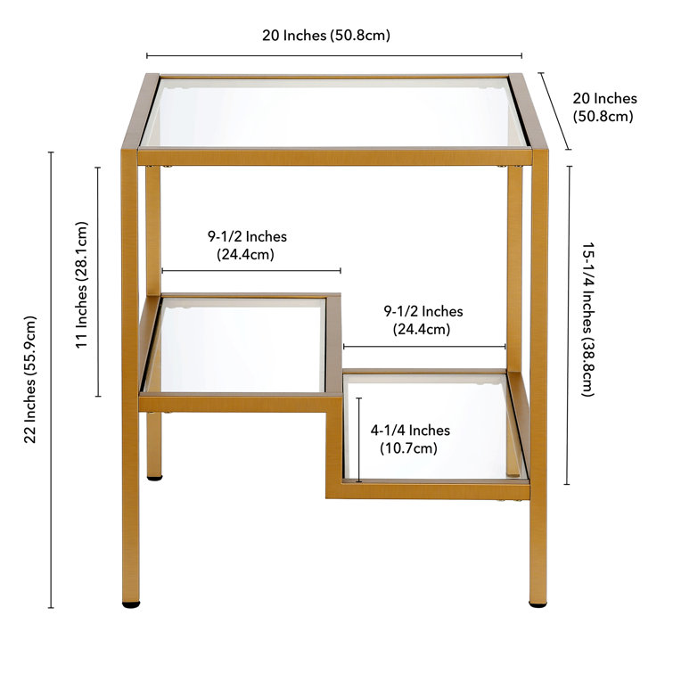 22-Inch Black and Clear Glass Square End Table with Brass Base