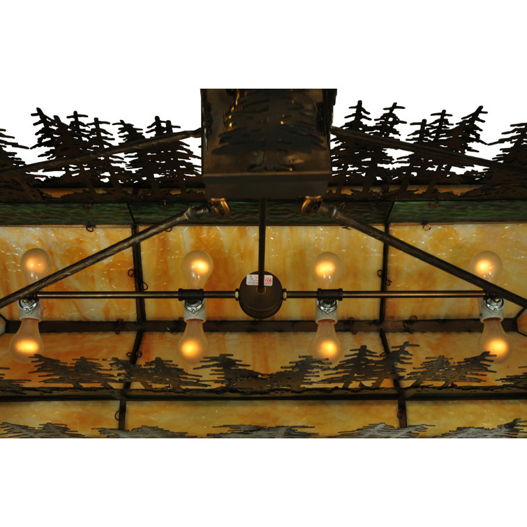 Tall Pine Trees 8-Light LED Copper & Glass Island Chandelier