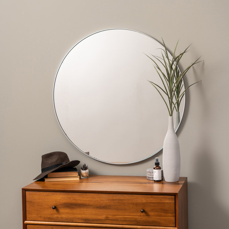 Franco 34" Classic Round Wall Mirror in Glossy Silver