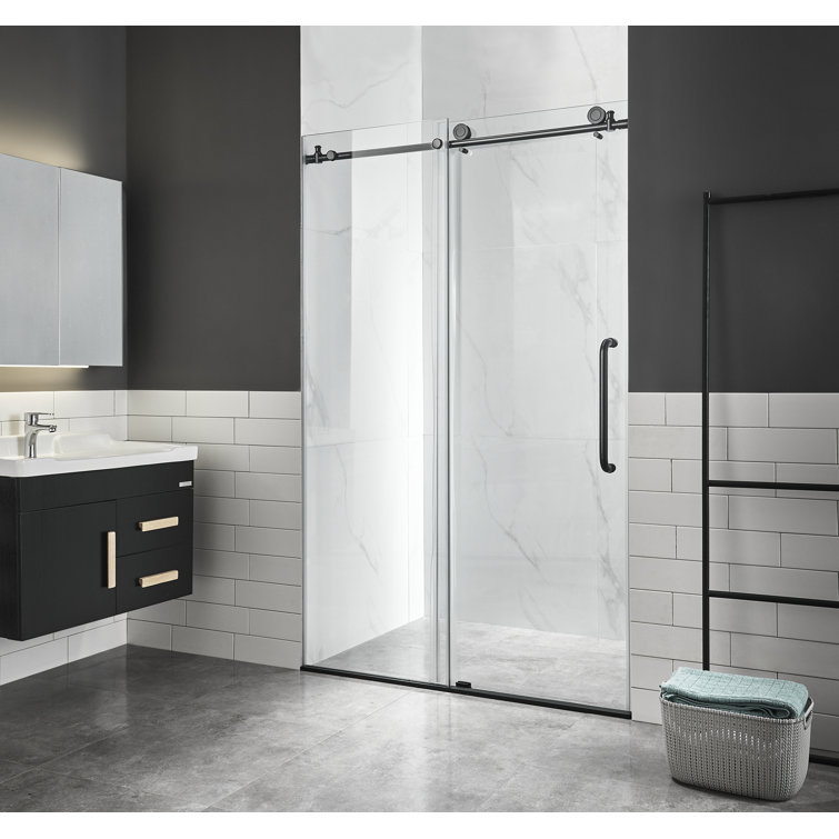 Matte Black Frameless Sliding Glass Shower Door Kit