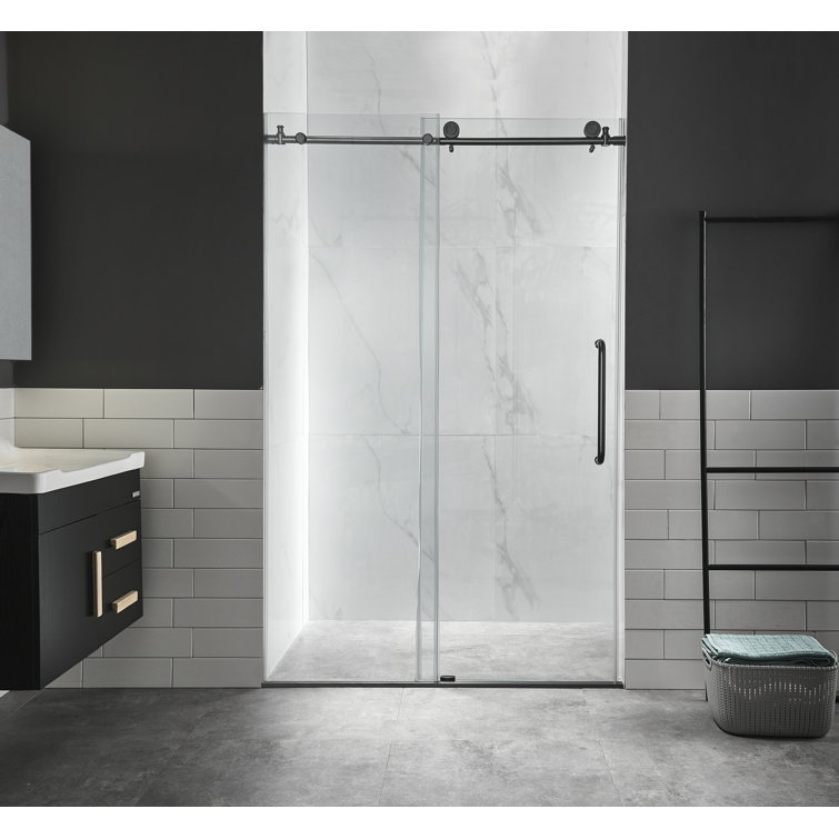 Matte Black Frameless Sliding Glass Shower Door Kit
