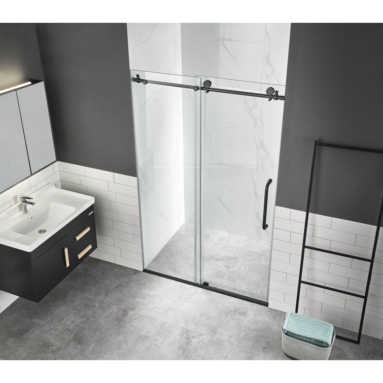 Matte Black Frameless Sliding Glass Shower Door Kit