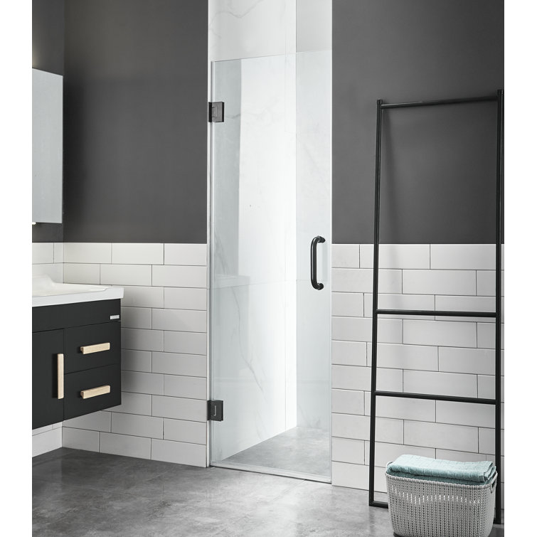 Passion Matte Black Frameless Hinged Shower Door with Clear Glass
