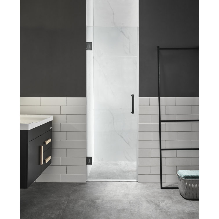 Passion Matte Black Frameless Hinged Shower Door with Clear Glass