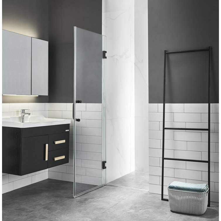 Passion Matte Black Frameless Hinged Shower Door with Clear Glass