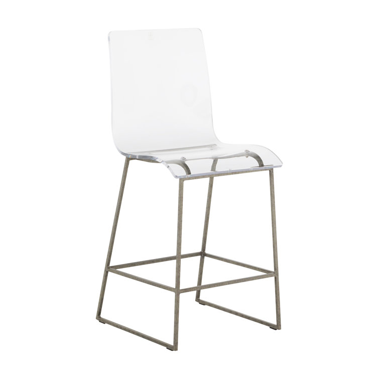 King 24.75" Clear Acrylic and Antique Silver Metal Counter Stool
