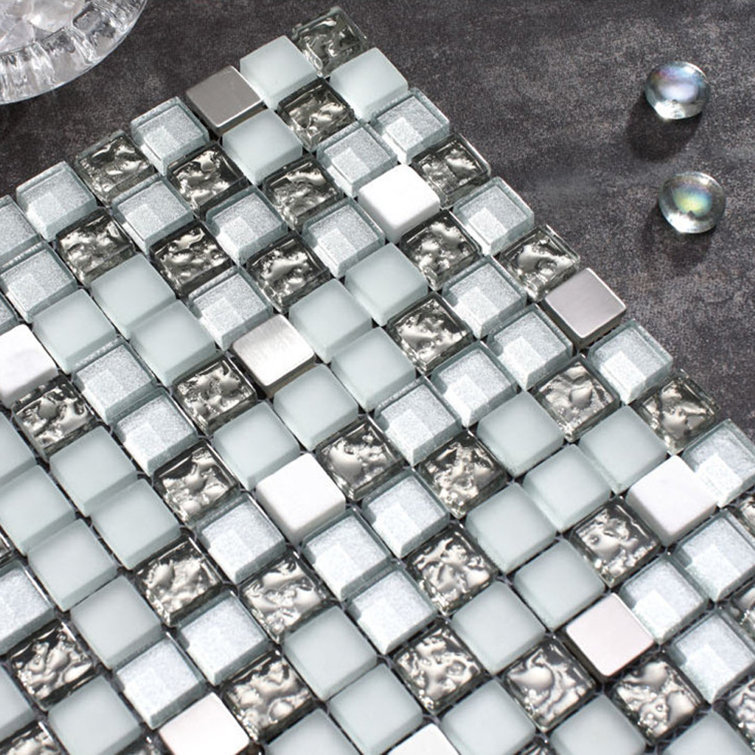 Gray and Black Glass Mosaic Wall Tile Sheet