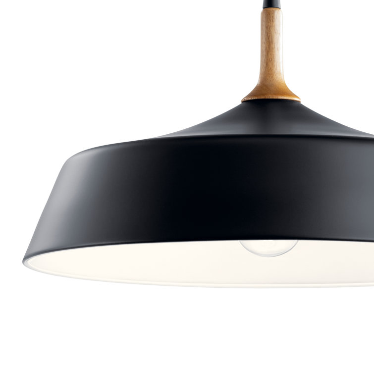 Black and Wood Single Light Dome Pendant