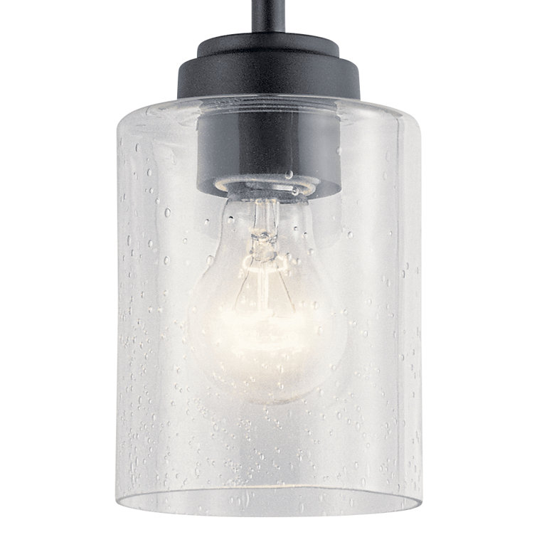 Winslow Contemporary Mini Pendant in Black with Clear Seeded Glass