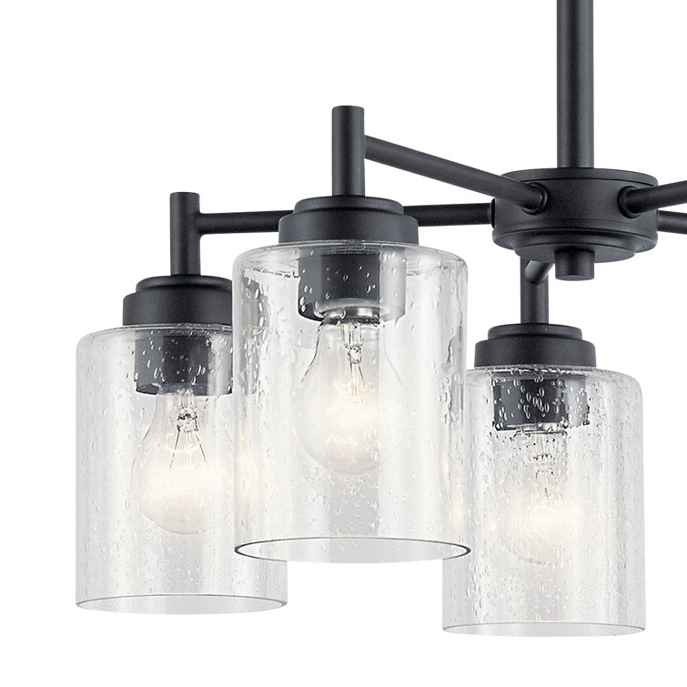 Transitional Black 5-Light Chandelier with Clear Seeded Glass