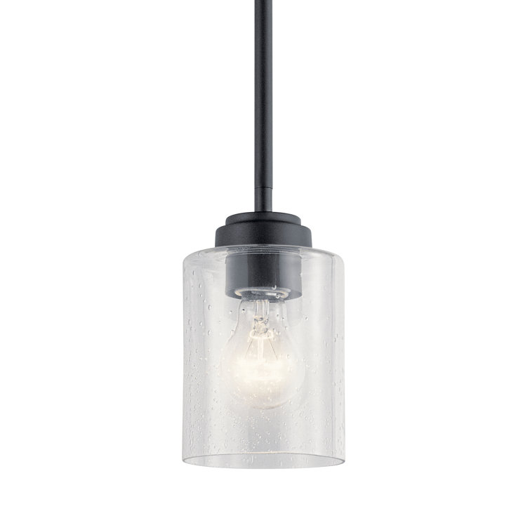 Winslow Contemporary Mini Pendant in Black with Clear Seeded Glass