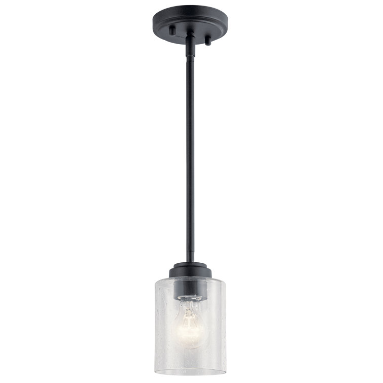 Winslow Contemporary Mini Pendant in Black with Clear Seeded Glass