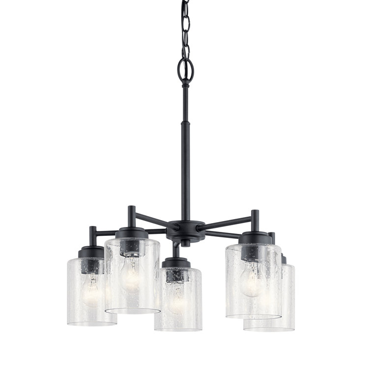 Transitional Black 5-Light Chandelier with Clear Seeded Glass
