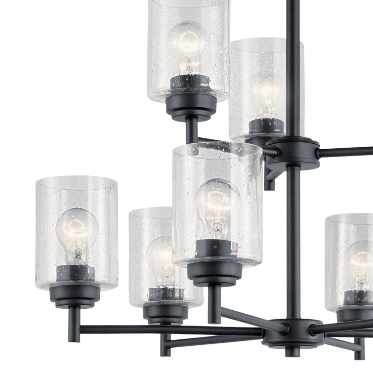 Winslow Black 27" 9-Light 2-Tier Chandelier with Clear Seeded Glass
