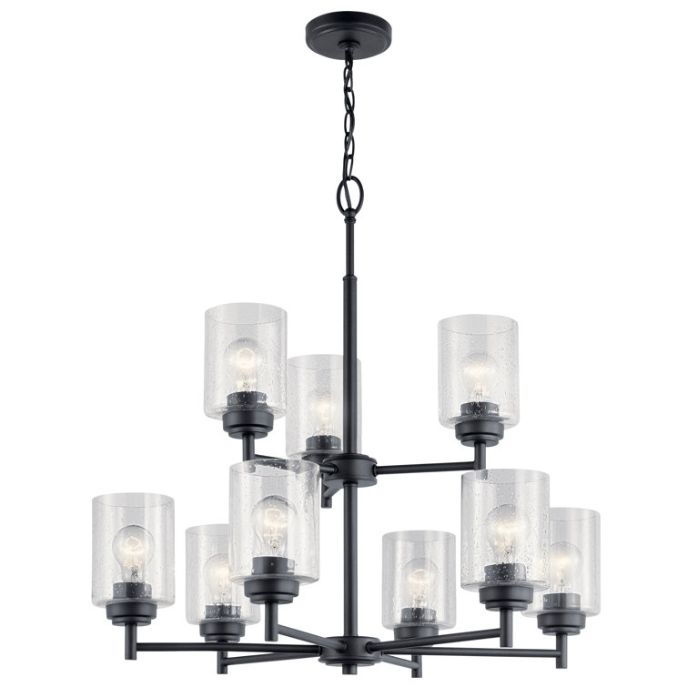 Winslow Black 27" 9-Light 2-Tier Chandelier with Clear Seeded Glass