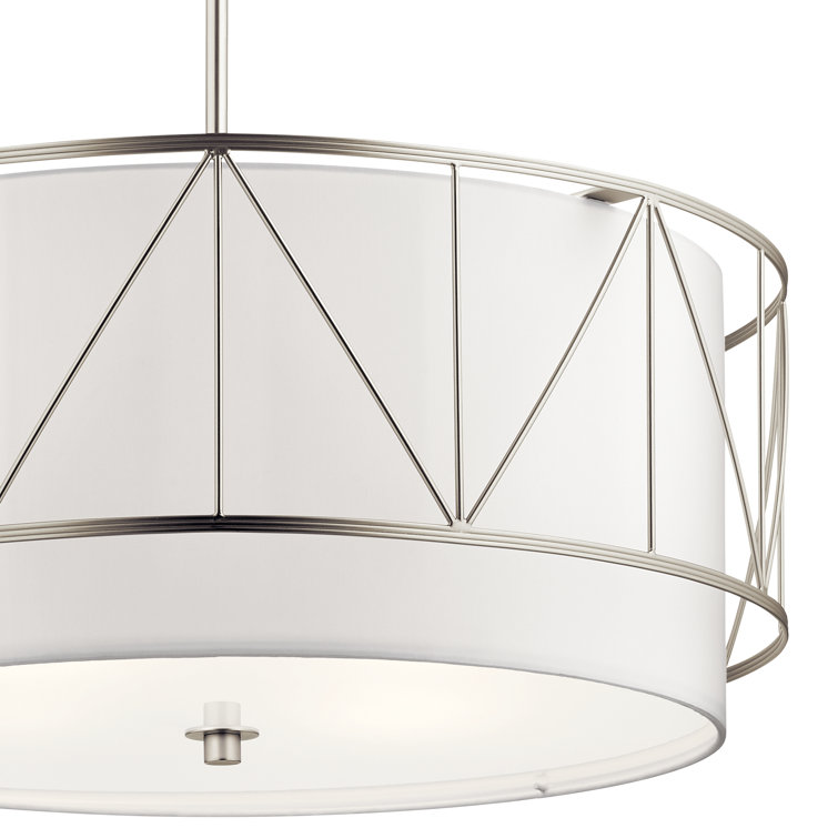 Birkleigh 24" Satin Nickel Drum Pendant with White Glass Shade