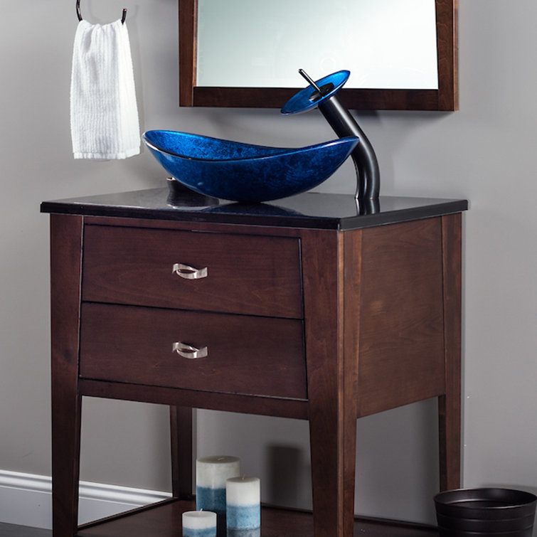 Blue Foil Painted Glass Oval Vessel Sink