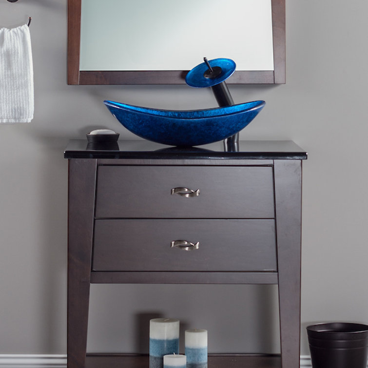 Blue Foil Painted Glass Oval Vessel Sink