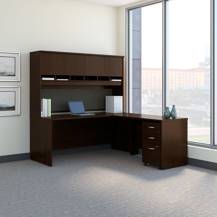 Transitional Mocha Cherry Executive Office Desk with Drawer