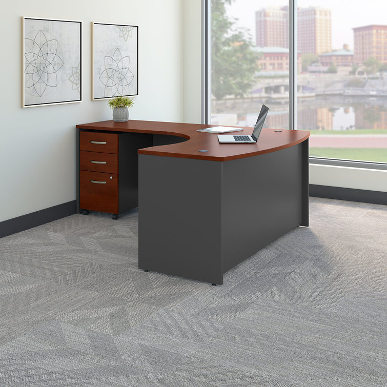 Hansen Cherry Executive Corner Desk with Filing Cabinet and Keyboard Tray