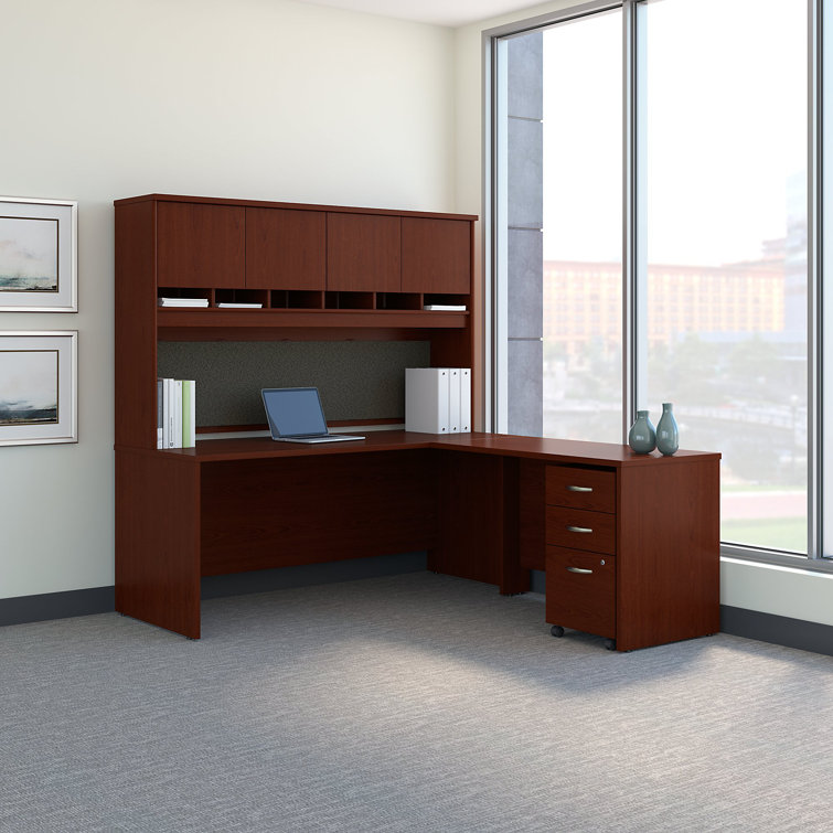 Mahogany Engineered Wood 3-Drawer Mobile File Cabinet with Lock