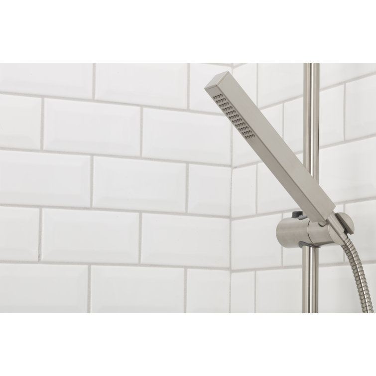 Brushed Nickel Square Handheld Shower Wand with Adjustable Height