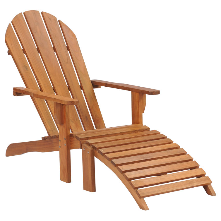Honey-Brown Teak Adirondack Chair with Ottoman
