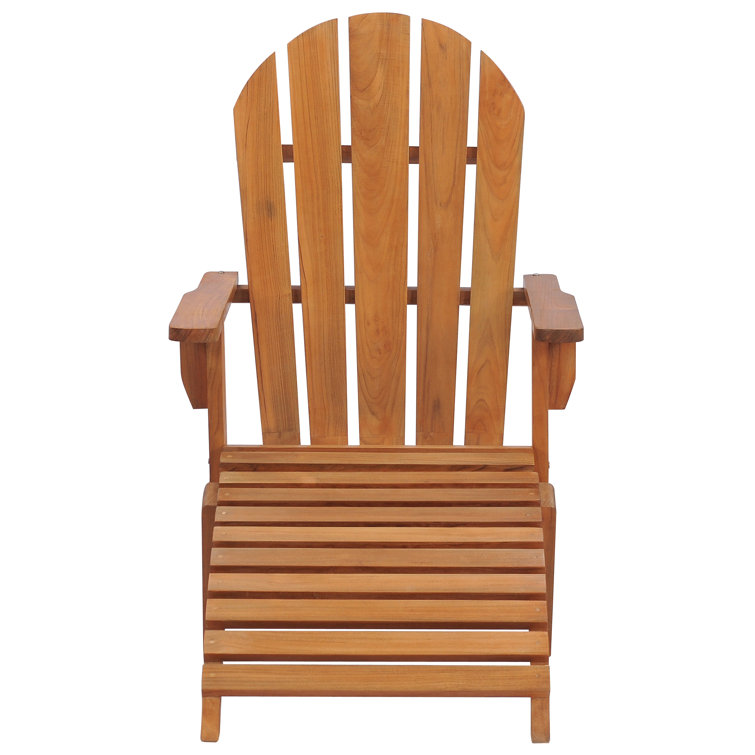 Honey-Brown Teak Adirondack Chair with Ottoman