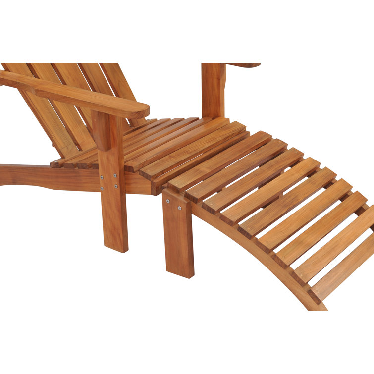 Honey-Brown Teak Adirondack Chair with Ottoman