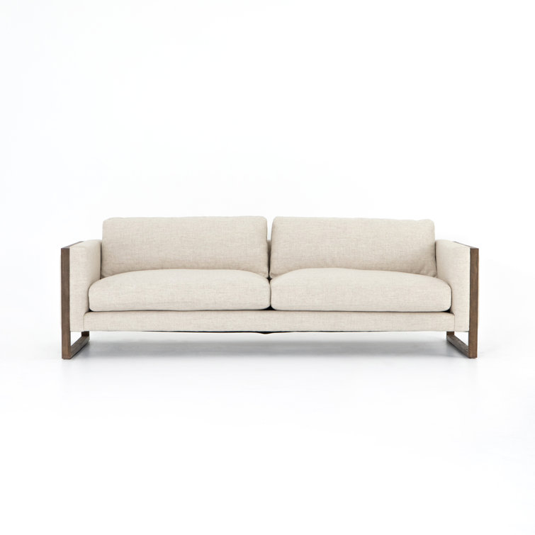 Thames Cream Linen & Distressed Natural Wood Track Arm Sofa