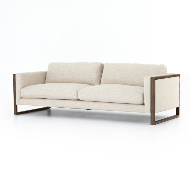 Thames Cream Linen & Distressed Natural Wood Track Arm Sofa