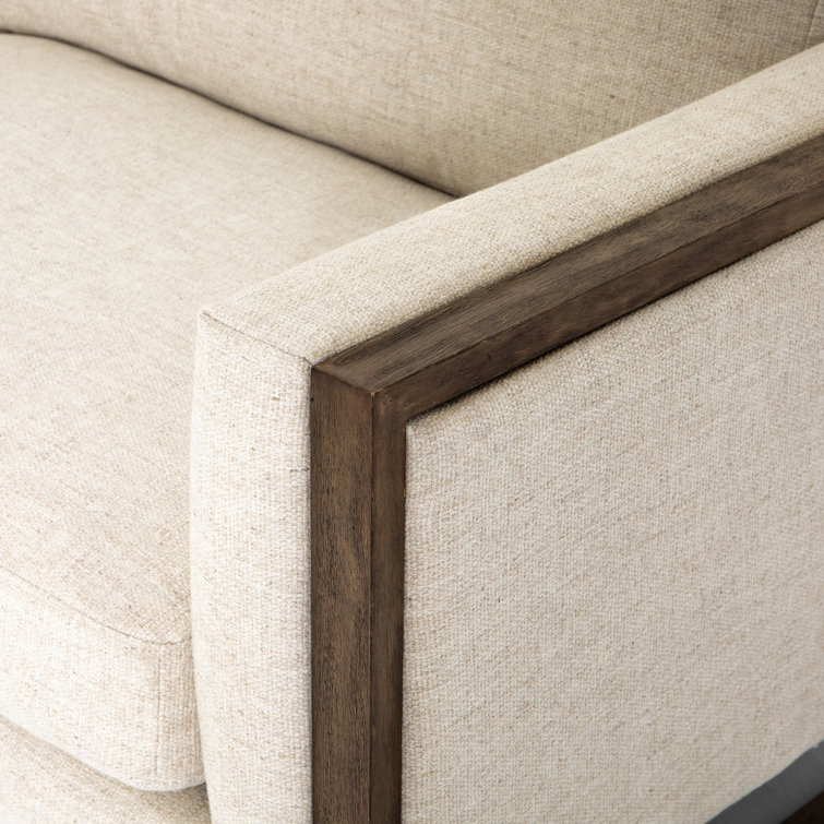 Thames Cream Linen & Distressed Natural Wood Track Arm Sofa