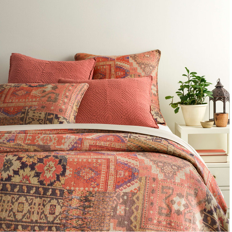 Anatolia King-Size Linen Duvet Cover in Terra-Cotta and Blue