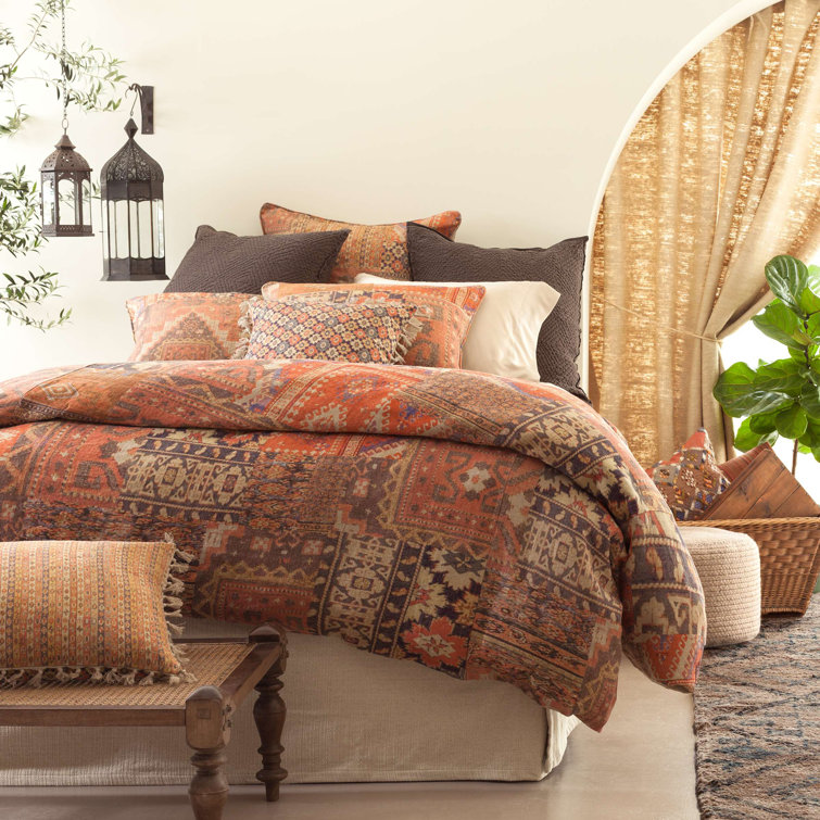 Anatolia Inspired Patchwork Linen Full/Queen Duvet Cover in Earth Tones