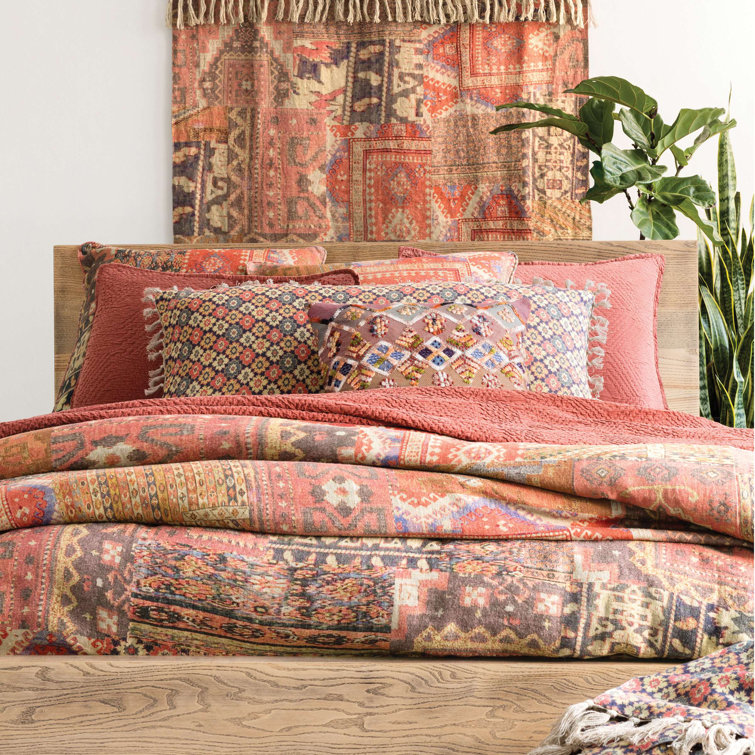 Anatolia Inspired Patchwork Linen Full/Queen Duvet Cover in Earth Tones
