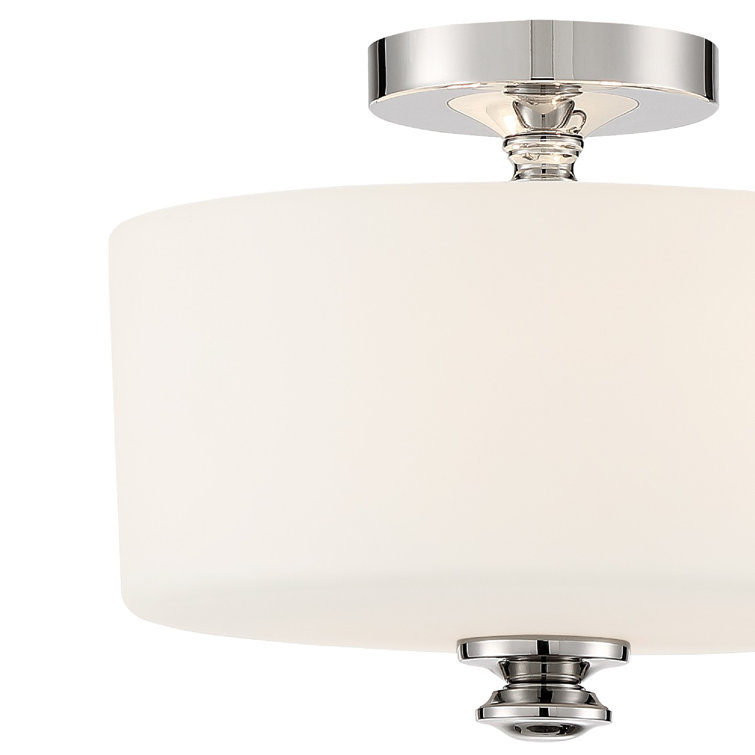 Polished Nickel 2-Light Drum Semi Flush Mount with Glass Shade