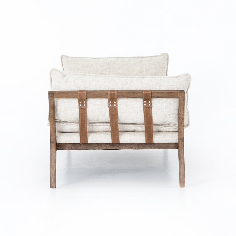 Seriphe Modern White Leather and Wood 85'' Stationary Sofa