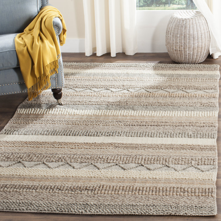 Handmade Beige Wool and Cotton Braided Square Rug