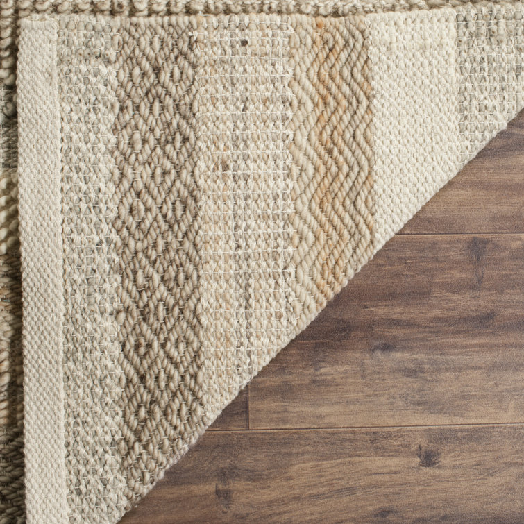 Handmade Beige Wool and Cotton Braided Square Rug