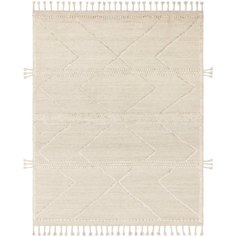 Ivory Geometric Hand-Knotted Wool Rectangular Rug 8'6" x 11'6"