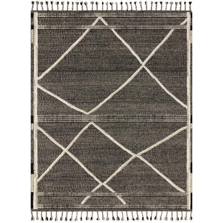 Gray Geometric Hand-Knotted Wool 2' x 3' Rug with Fringe