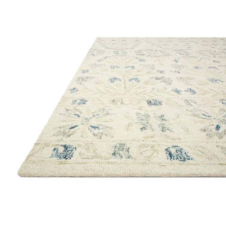 Ivory and Grey Floral Handmade Wool Rug
